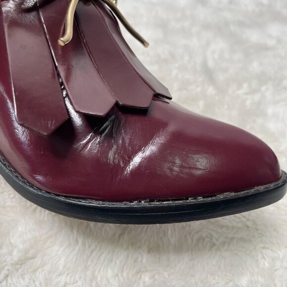 Zimmermann Women\'s Red Burgundy Leather Heeled Lace Up Loafers Shoes Size 36